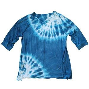 BRISAS Womens Cotton Blue White Tie Dye Tunic Top Shirt Small